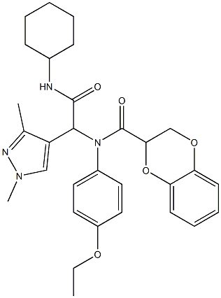 1H-Pyrazole-4-acetamide,N-cyclohexyl-alpha-[[(2,3-dihydro-1,4-benzodioxin-2-yl)carbonyl](4-ethoxyphenyl)amino]-1,3-dimethyl-(9CI)|