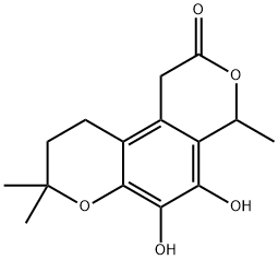 1,8,9,10-テトラヒドロ-5,6-ジヒドロキシ-4,8,8-トリメチル-2H,4H-ベンゾ[1,2-b:4,3-c']ジピラン-2-オン 化学構造式