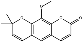 10-メトキシ-8,8-ジメチル-2H,8H-ベンゾ[1,2-b:5,4-b']ジピラン-2-オン 化学構造式