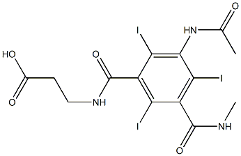 N-[3-(アセチルアミノ)-2,4,6-トリヨード-5-(メチルアミノカルボニル)ベンゾイル]-β-アラニン 化学構造式