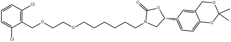 2-Oxazolidinone, 3-[6-[2-[(2,6-dichlorophenyl)Methoxy]ethoxy]hexyl]-5-(2,2-diMethyl-4H-1, 3-benzodioxin-6-yl)-, (5R)- Struktur