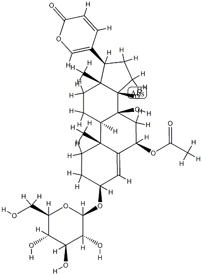 6-beta-acetoxy-3-beta(beta-D-glucopyranosyloxy)-8,14-dihydroxybufa-4,20,22-trienolide Struktur