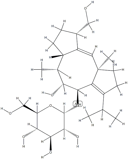 1,2,4,5,6,6aβ,7,8,9,10a-Decahydro-5α-hydroxy-9α-hydroxymethyl-6α,10aα-dimethyl-3-isopropyldicyclopenta[a,d]cycloocten-4β-yl α-D-glucopyranoside Struktur