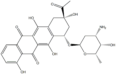 (8S)-8-アセチル-10α-[(3-アミノ-2,3,6-トリデオキシ-α-L-lyxo-ヘキソピラノシル)オキシ]-7,8,9,10-テトラヒドロ-1,6,8α,11-テトラヒドロキシ-5,12-ナフタセンジオン 化学構造式