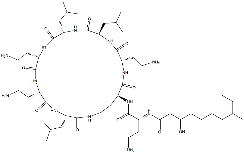 N2-[N2-(3-Hydroxy-8-methyl-1-oxodecyl)-D-DAB-]cyclo[L-DAB*-L-DAB-D-Leu-L-Leu-L-DAB-L-DAB-L-Leu-] Structure