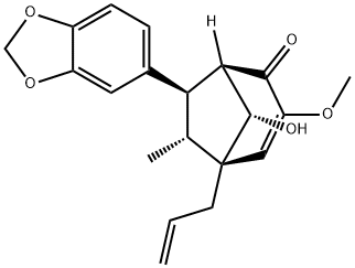(1R,5R,8-anti)-7β-(1,3-ベンゾジオキソール-5-イル)-8-ヒドロキシ-3-メトキシ-6α-メチル-5-(2-プロペニル)ビシクロ[3.2.1]オクタ-3-エン-2-オン 化学構造式