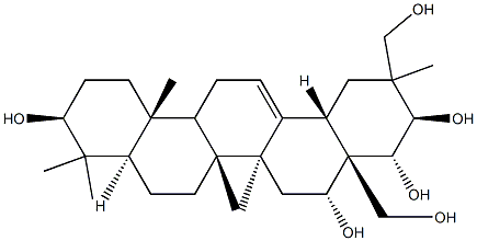 (20ξ)-5α-オレアナ-12-エン-3β,16α,21β,22α,28,29-ヘキサオール 化学構造式