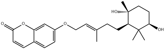 7-[[(E)-5-[(1R)-3α,6α-Dihydroxy-2,2,6-trimethylcyclohexyl]-3-methyl-2-pentenyl]oxy]-2H-1-benzopyran-2-one Struktur