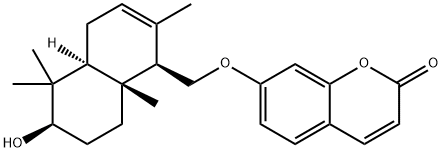 7-[[(1R,4aβ)-1,4,4a,5,6,7,8,8a-オクタヒドロ-2,5,5,8aα-テトラメチル-6α-ヒドロキシナフタレン-1α-イル]メトキシ]-2H-1-ベンゾピラン-2-オン 化学構造式