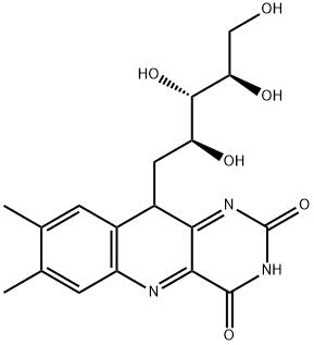1-デオキシ-1-(2,3,4,10-テトラヒドロ-7,8-ジメチル-2,4-ジオキソピリミド[5,4-b]キノリン-10-イル)-D-リビトール 化学構造式