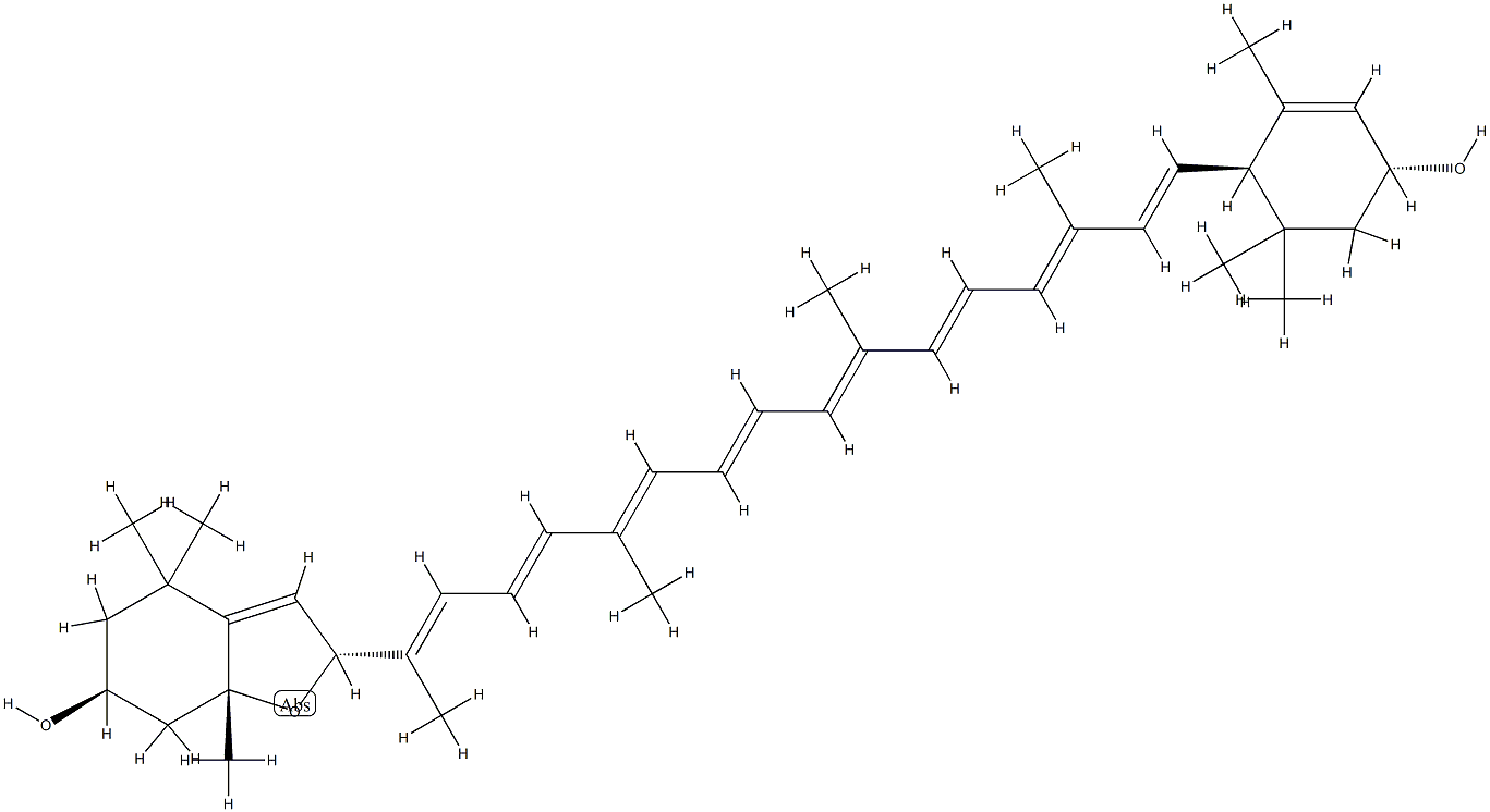 (3S,3′R,5R,6′R,8R)-5,8-エポキシ-5,8-ジヒドロ-β,ε-カロテン-3,3′-ジオール 化学構造式