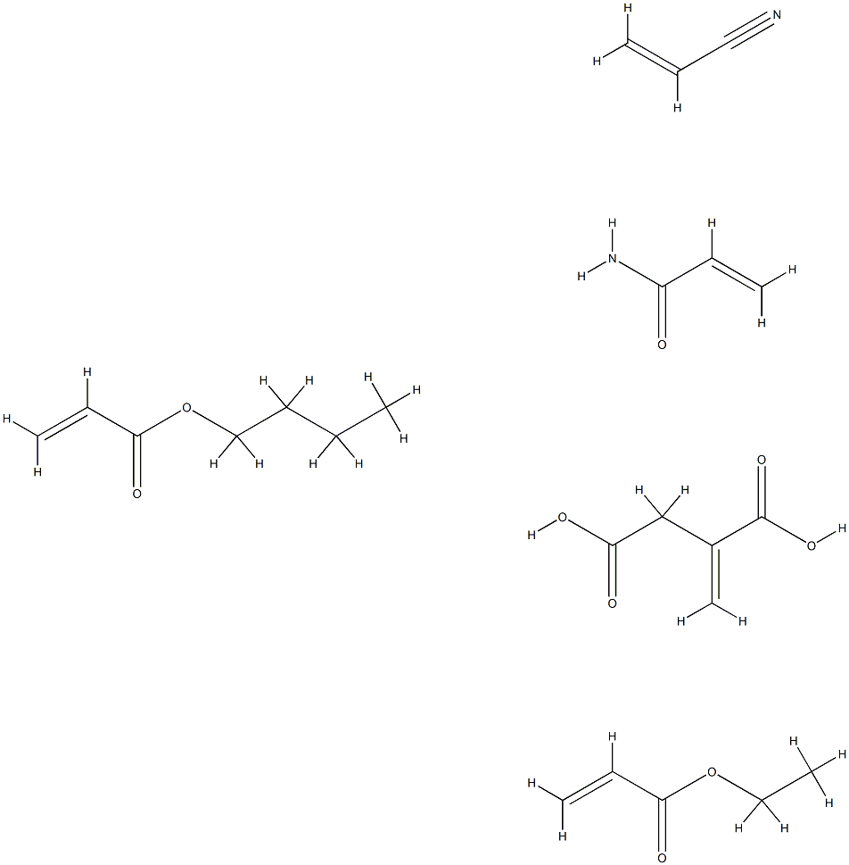 亚甲基丁二酸与2-丙烯酸丁酯、2-丙烯酸乙酯、2-丙烯酰胺和2-丙烯腈的聚合物, 51329-93-2, 结构式