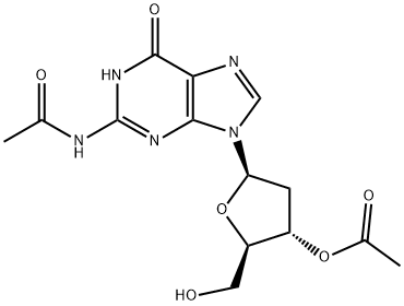 2-Acetylamino-9-(3-O-acetyl-2-deoxy-β-D-ribofuranosyl)-9H-purin-6(1H)-one Struktur