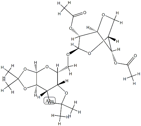 6-O-(2-O,4-O-ジアセチル-3,6-アンヒドロ-1-デオキシ-β-D-ガラクトピラノース-1-イル)-1-O,2-O:3-O,4-O-ジイソプロピリデン-α-D-ガラクトピラノース 化学構造式