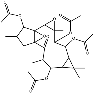 2,7,9,10-Tetrakis(acetyloxy)-1a,3,4,7,7a,8,8a,9,10,10a-decahydro-3,6,8,8,10a-pentamethyl-1b,4a-epoxy-2H-cyclopenta[3,4]cyclopropa[8,9]cycloundec[1,2-b]oxiren-5(6H)-one Struktur