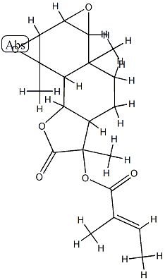 2-Methyl-2-butenoic acid dodecahydro-2b,5,7c-trimethyl-6-oxobisoxireno[5,6:7,8]naphtho[1,2-b]furan-5-yl ester Struktur