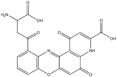 α-アミノ-3-カルボキシ-1-ヒドロキシ-γ,5-ジオキソ-5H-ピリド[3,2-a]フェノキサジン-11-ブタン酸 化学構造式