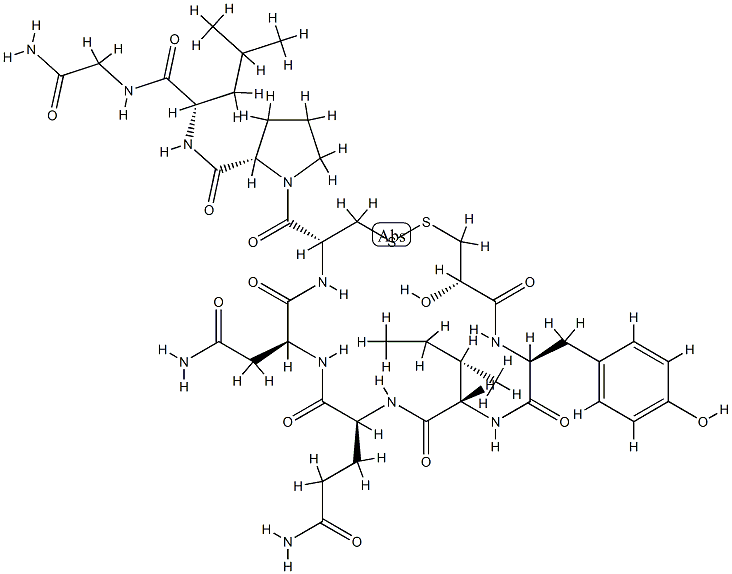 (-)-N-[(S)-2-Hydroxy-3-mercapto(1)propionyl]-L-Tyr-L-Ile-L-Gln-L-Asn-L-Cys(1)-L-Pro-L-Leu-Gly-NH2 Struktur