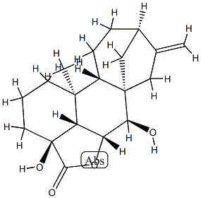4β,6α,7β-トリヒドロキシ-19-ノルカウラ-16-エン-18-酸γ-ラクトン 化学構造式