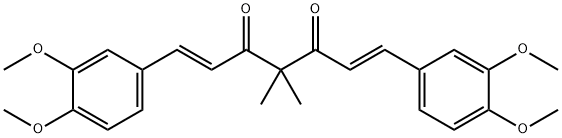 (1E,6E)-1,7-ビス(3,4-ジメトキシフェニル)-4,4-ジメチル-1,6-ヘプタジエン-3,5-ジオン 化学構造式
