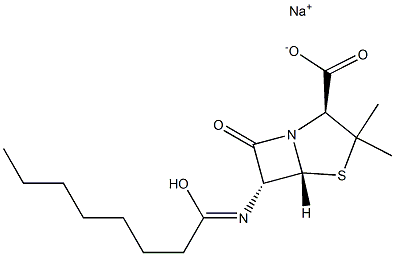 (2S,5β)-3,3-Dimethyl-7-oxo-6α-[(1-oxooctyl)amino]-4-thia-1-azabicyclo[3.2.0]heptane-2β-carboxylic acid sodium salt Struktur