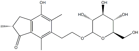 (2R)-6-[2-(β-D-Glucopyranosyloxy)ethyl]-2,3-dihydro-4-hydroxy-2,5,7-trimethyl-1H-inden-1-one 结构式