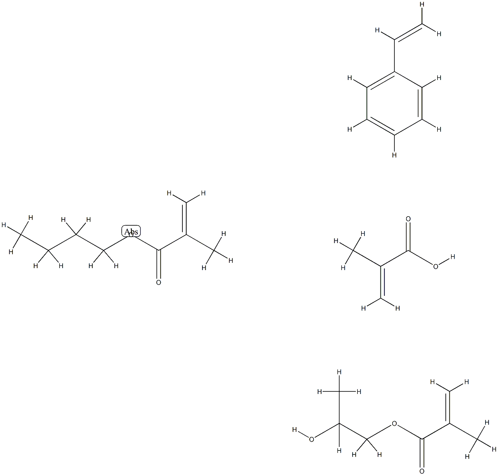 2-甲基-2-丙烯酸与2-甲基-2-丙烯酸丁酯、2-丙烯酸丁酯、乙烯基苯和1,2-丙二醇单(2-甲基-2-丙烯酸酯)的聚合物, 52738-34-8, 结构式
