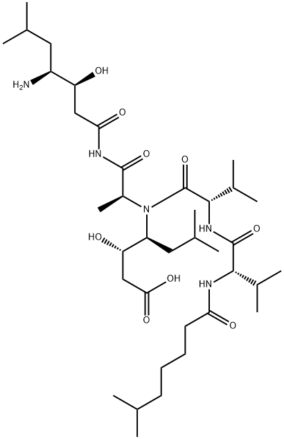 (3S,4S)-4-[[[(3S,4S)-4-[[N-(6-Methyl-1-oxoheptyl)-L-Val-L-Val-]amino]-3-hydroxy-6-methylheptanoyl]-L-Ala-]amino]-3-hydroxy-6-methylheptanoic acid Struktur