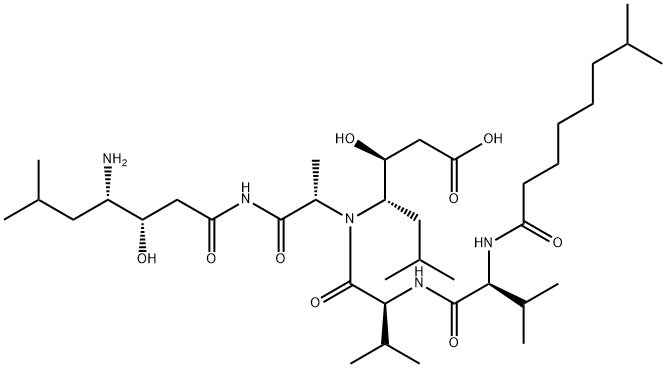(3S,4S)-4-[[[(3S,4S)-4-[[N-(7-Methyl-1-oxooctyl)-L-Val-L-Val-]amino]-3-hydroxy-6-methylheptanoyl]-L-Ala-]amino]-3-hydroxy-6-methylheptanoic acid,53226-75-8,结构式