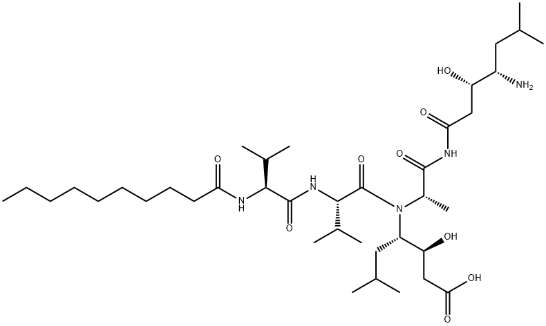 (3S,4S)-4-[[[(3S,4S)-4-[[N-(1-Oxodecyl)-L-Val-L-Val-]amino]-3-hydroxy-6-methylheptanoyl]-L-Ala-]amino]-3-hydroxy-6-methylheptanoic acid 结构式