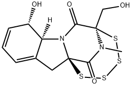 (3R)-2,3,5aβ,6α-Tetrahydro-6β-hydroxy-3β-(hydroxymethyl)-2-methyl-10H-3α,10aα-epitetrathiopyrazino[1,2-a]indole-1,4-dione Structure