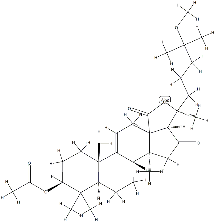 3β-(アセチルオキシ)-20-ヒドロキシ-25-メトキシ-16-オキソ-5α-ラノスタ-9(11)-エン-18-酸γ-ラクトン 化学構造式