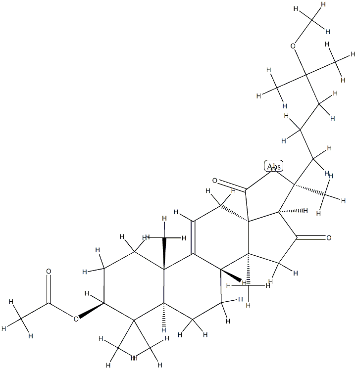 Lanost-9(11)-en-18-oic acid, 3-(acetyloxy)-20-hydroxy-25-methoxy-16-ox o-, gamma-lactone, (3beta)- Struktur