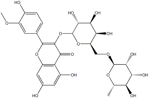 3-[6-O-(6-デオキシ-α-L-マンノピラノシル)-β-D-ガラクトピラノシルオキシ]-4',5,7-トリヒドロキシ-3'-メトキシフラボン 化学構造式