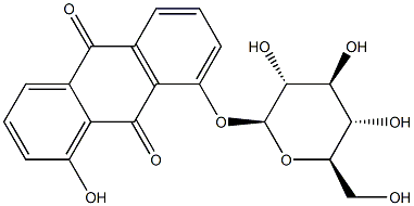 1-(β-D-グルコピラノシルオキシ)-8-ヒドロキシ-9,10-アントラセンジオン 化学構造式