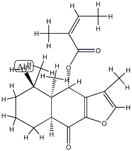 (4S)-4a,5,6,7,8,8aβ-ヘキサヒドロ-3,4aβ,5β-トリメチル-5-ヒドロキシ-4β-[(Z)-2-メチル-2-ブテノイルオキシ]ナフト[2,3-b]フラン-9(4H)-オン 化学構造式