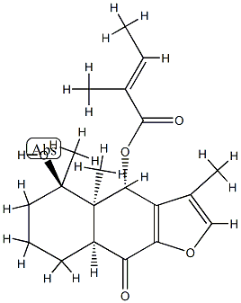 (E)-2-Methyl-2-butenoic acid (4S)-4,4a,5,6,7,8,8aβ,9-octahydro-5α-hydroxy-3,4aβ,5-trimethyl-9-oxonaphtho[2,3-b]furan-4β-yl ester Struktur