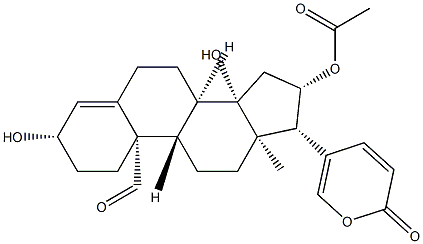 16β-Acetoxy-3β,14-dihydroxy-19-oxobufa-4,20,22-trienolide Struktur