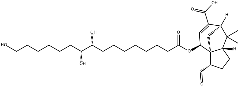 (3S)-3α-Formyl-2,3,4,7,8,8aβ-hexahydro-4β-[[(9R,10R)-9,10,16-trihydroxy-1-oxohexadecyl]oxy]-8,8-dimethyl-1H-3aα,7α-methanoazulene-6-carboxylic acid Struktur