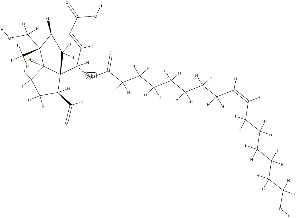 (3S)-3-Formyl-2,3,4,7,8,8aβ-hexahydro-8β-(hydroxymethyl)-4β-[[(Z)-16-hydroxy-1-oxo-9-hexadecenyl]oxy]-8α-methyl-1H-3aα,7α-methanoazulene-6-carboxylic acid,54045-02-2,结构式