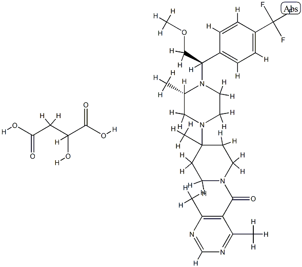 1-[(4,6-二甲基-5-嘧啶基)羰基]-4-[(3S)-4-[(1R)-2-甲氧基-1-[4-(三氟甲基)苯基]乙基]-3-甲基-1-哌嗪基]-4-甲基哌啶苹果酸盐,541503-81-5,结构式