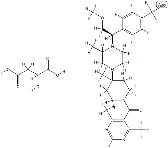 541503-81-5 1-[(4,6-二甲基-5-嘧啶基)羰基]-4-[(3S)-4-[(1R)-2-甲氧基-1-[4-(三氟甲基)苯基]乙基]-3-甲基-1-哌嗪基]-4-甲基哌啶苹果酸盐