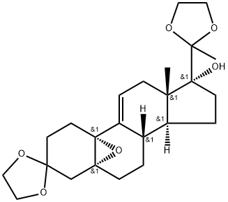 3,3,20,20-Bis(ethylene-dioxy)-17α-hydroxy-5α,10α-epoxy-19-norpregna-9(11)-ene Structure