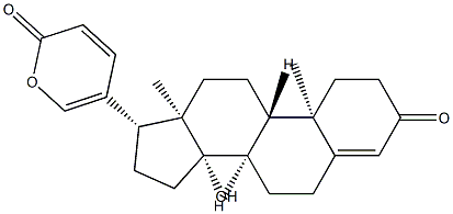 14-ヒドロキシ-3-オキソブファ-4,20,22-トリエノリド 化学構造式