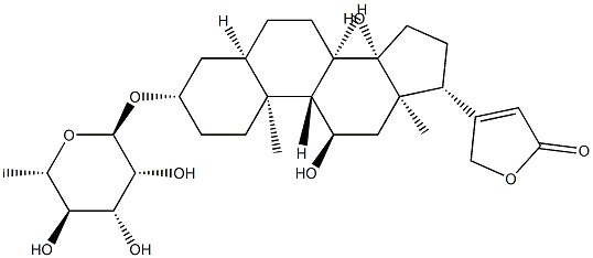 3β-[(6-デオキシ-α-L-マンノピラノシル)オキシ]-11α,14-ジヒドロキシ-5β-カルダ-20(22)-エノリド 化学構造式