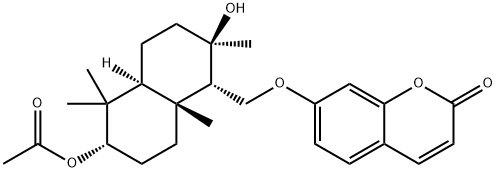 7-[[(1S,4aβ)-Decahydro-6β-acetoxy-2α-hydroxy-2,5,5,8aα-tetramethylnaphthalen-1-yl]methoxy]-2H-1-benzopyran-2-one Struktur