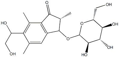 6-(1,2-ジヒドロキシエチル)-3-(β-D-グルコピラノシルオキシ)-2,3-ジヒドロ-2,5,7-トリメチル-1H-インデン-1-オン 化学構造式