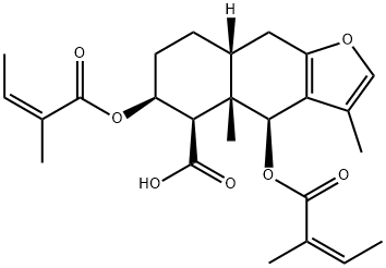(4S)-4β,6β-ビス[[(Z)-2-メチル-2-ブテノイル]オキシ]-3,4a-ジメチル-4,4aβ,5,6,7,8,8aβ,9-オクタヒドロナフト[2,3-b]フラン-5β-カルボン酸 化学構造式