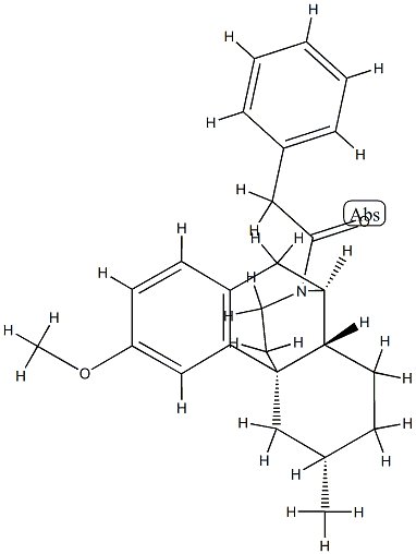 3-メトキシ-6α-メチル-17-(フェニルアセチル)モルフィナン 化学構造式