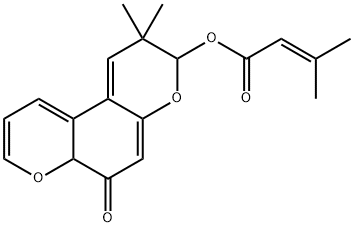 3-Methyl-2-butenoic acid 4a,5,8,9-tetrahydro-9,9-dimethyl-5-oxobenzo[1,2-b:4,3-b']dipyran-8-yl ester Structure